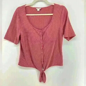 L AEROPOSTALE Women Crop Top Shirt salmon lightweight shirt A70 Large